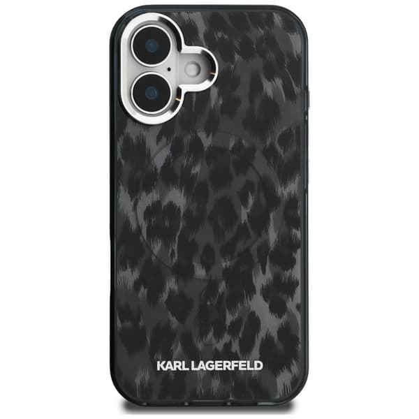 Karl Lagerfeld IML Leopardmønster MagSafe-etui til iPhone 16, sort