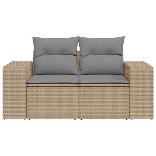 vidaXL Trädgårdssoffa med kuddar, 2-sits, beige, polyrotting