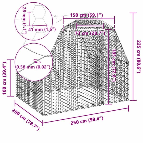 vidaXL Kanankoppi katolla, 2,5x2x2,25 m, Teräs