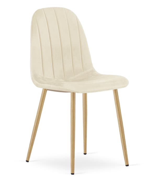 PADVA stol - lys beige fløjl / ben i egetræ x 2