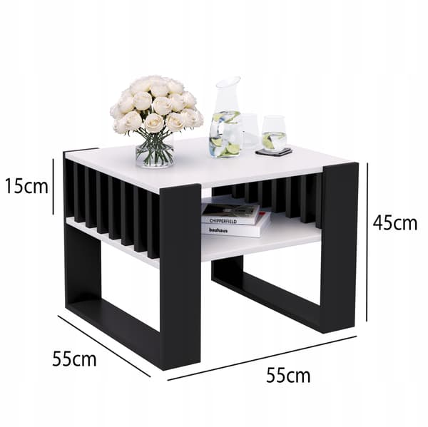 Sofabord med lameller 55x55 hvid/sort loft