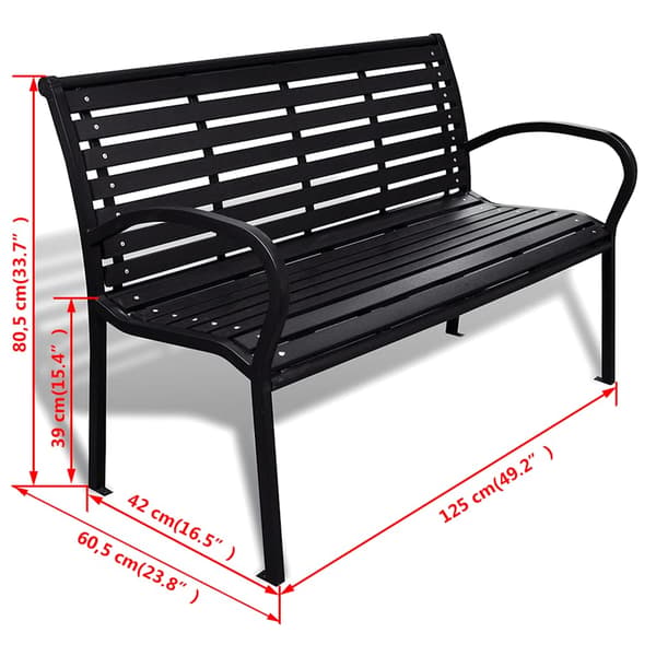 vidaXL Puutarhapenkki 125 cm teräs ja WPC musta