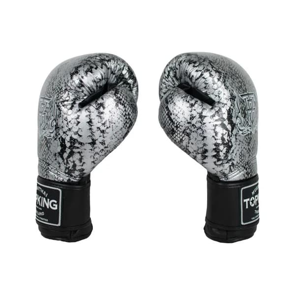 Top King Super Star Snake Muay Thai Boksehandsker Sort/Sølv 14OZ