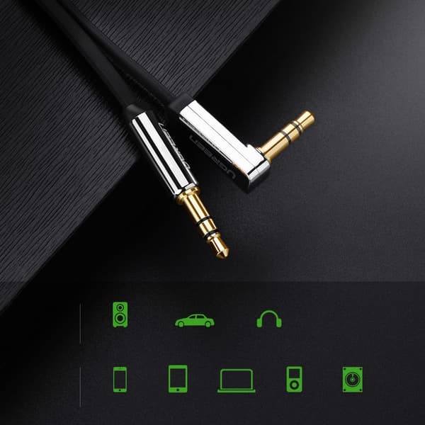 Fladkabel AUX lydkabel 3,5 mm mini-jack 2m sølv