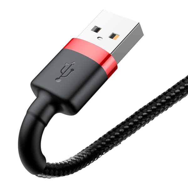 Holdbart fleksibelt kabel USB iPhone Lightning-kabel QC3.0 2.4A 0.5M sort og rød