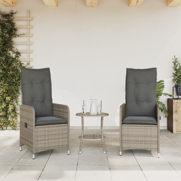 vidaXL Fåtöljer för trädgården med bord, set om 2, grå