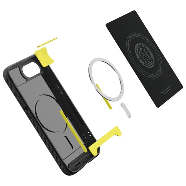 Spigen Rugged Armor Mag -kotelo MagSafelle iPhone 16e:lle, musta