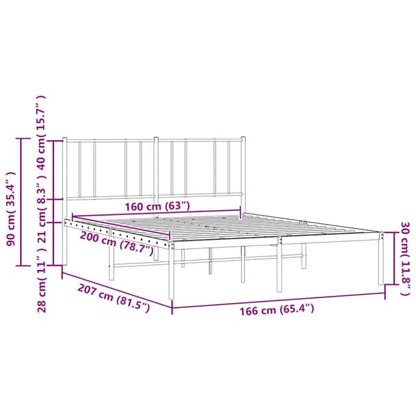 vidaXL metalsengestel med hovedgærde sort 160x200 cm