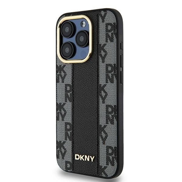 DKNY DKHMP15XPCPVSLK iPhone 15 Pro Max 6,7" sort/sort hårdt cover i læder med ternet monogrammønster og MagSafe