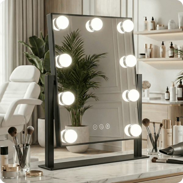 Makeupspejl sort makeup Hollywood 30,5x30cm 9 LED lysfarver