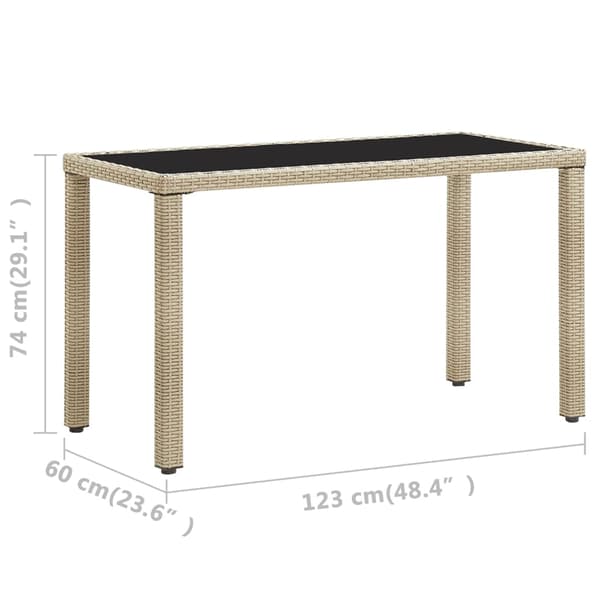 vidaXL Puutarhapöytä, beige, 123x60x74 cm, polyrottinki
