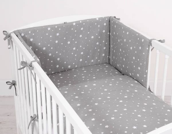 Børnesengesæt i bomuld, 2 dele, 135x100 - mini hvide stjerner på grå baggrund