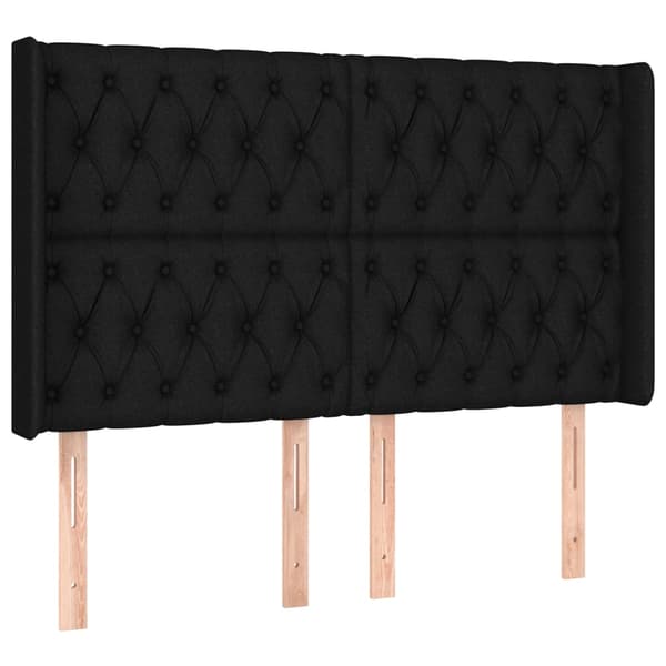 vidaXL sengegavl med LED sort 163x16x118/128 cm stof