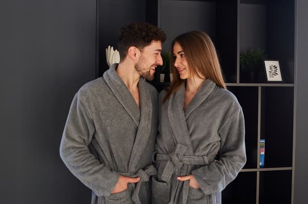 Frotté badekåbe grå unisex lommekåbe 100% bomuld blød M
