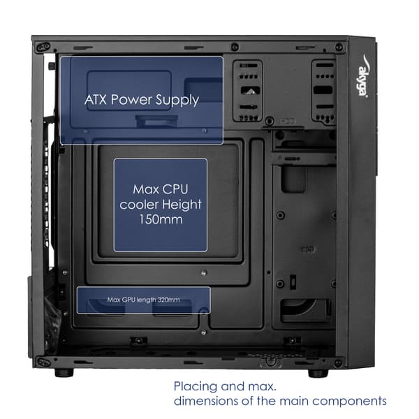 Akyga AK19BK Micro ATX computerkabinet PC Tower Box USB-C USB 3.0 Sort