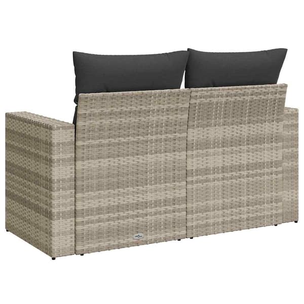 vidaXL Trädgårdssoffa med kuddar, 2-sits, ljusgrå, polyrotting