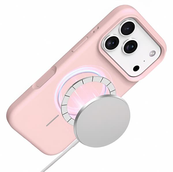Silikonskal till iPhone 17 Pro - MagSafe-kompatibel, stötsäker, rosa