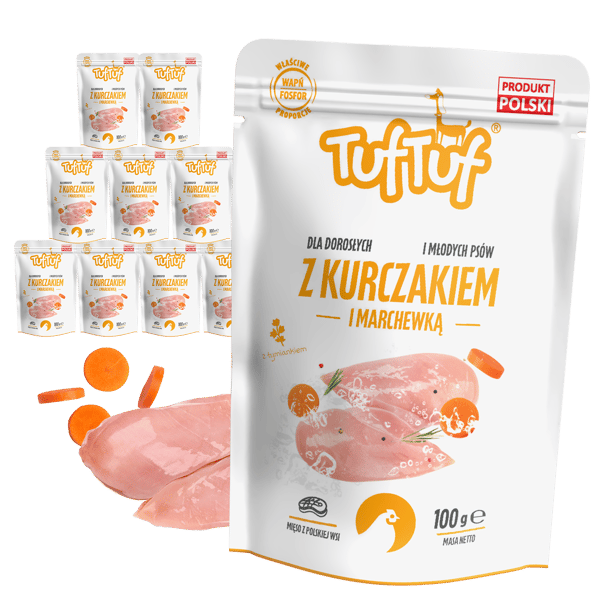 TufTuf VÅTFODER TILL HUND PÅSE MED KYCKLINGFÄRS OCH MOROT 10 x 100 G