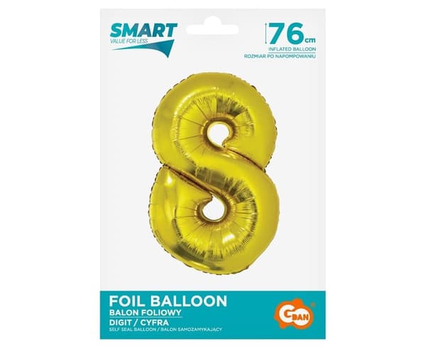 Folieballon nummer 8 guld Smart 76cm