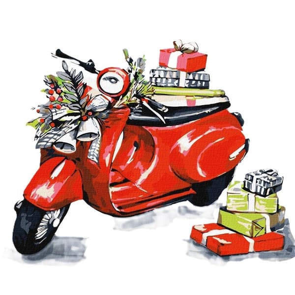 Maleri efter tal - Julemotorcykel 30x30