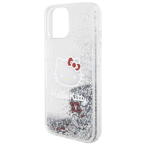 Hello Kitty Liquid Glitter Charms Kitty Head cover til iPhone 15, sølv