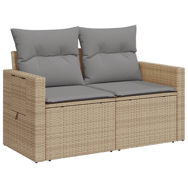 vidaXL Trädgårdssoffa med kuddar, 2-sits, beige, polyrotting