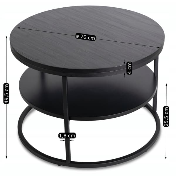 BEST Sofabord med Hylde 70 cm Sort Moderne
