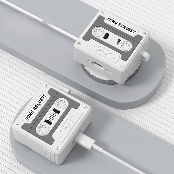 Apple Airpods 4 -kotelo, retrokasetti, harmaa