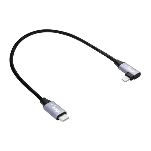 USB-C / Lightning-kulmakaapeli 30 cm AK-USB-55 30W punottu