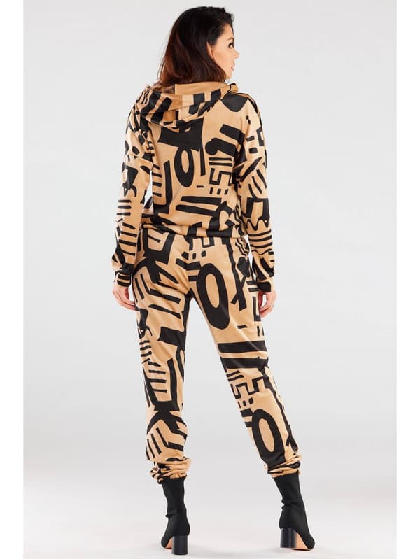 Fløjlsbukser, beige med sort print M