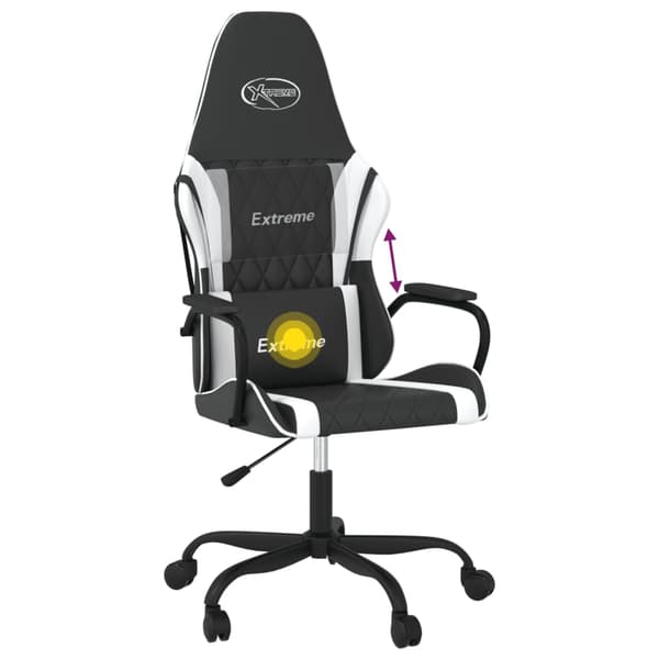 vidaXL massage-gamingstol, sort og hvid, kunstlæder
