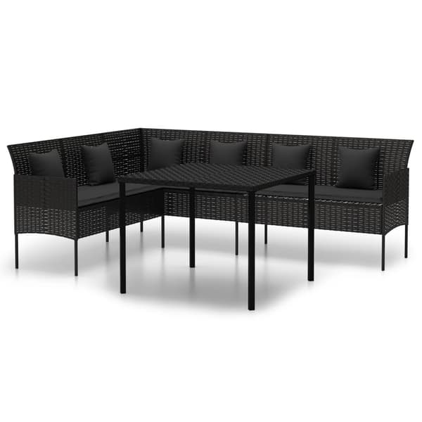 vidaXL havemøbelsæt med 2 dele og hynder, sort, polyrattan