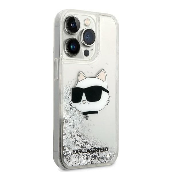 Karl Lagerfeld Glitter Choupette Head-etui til iPhone 14 Pro, sølv
