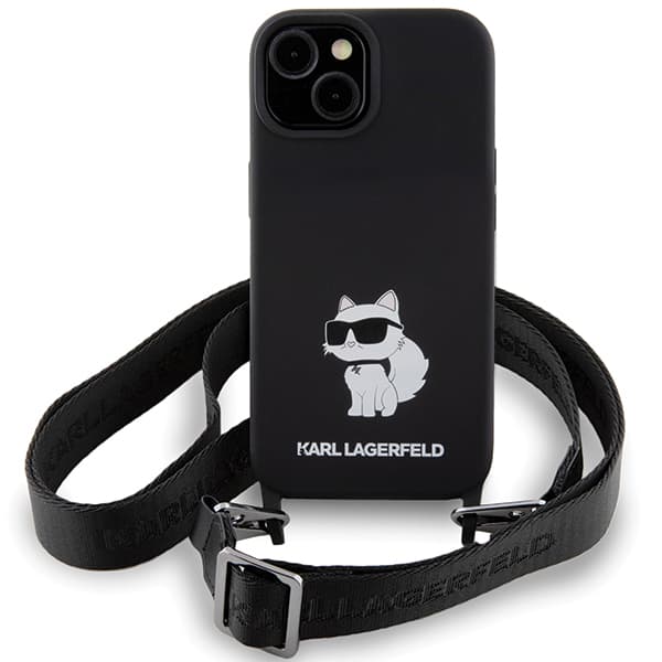 Karl Lagerfeld Crossbody Silikone-etui til iPhone 15, Sort
