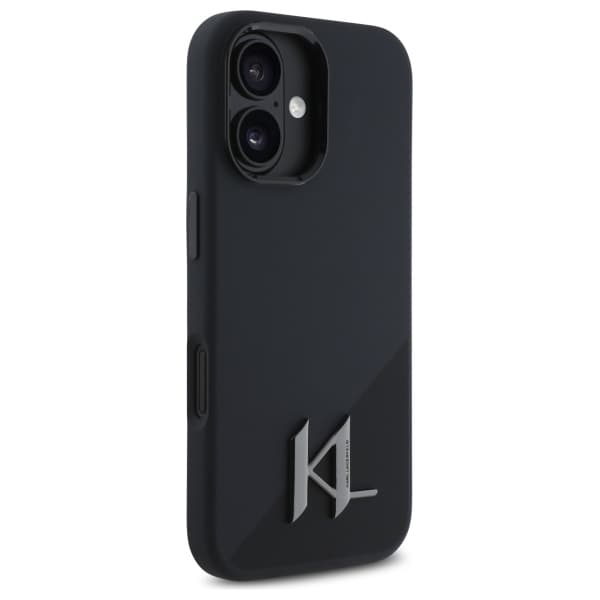 Karl Lagerfeld Silikone Shadow Metal Initial MagSafe-etui til iPhone 16, Sort