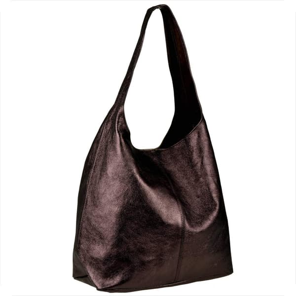 Læder shopper taske, brun chokolade metallic