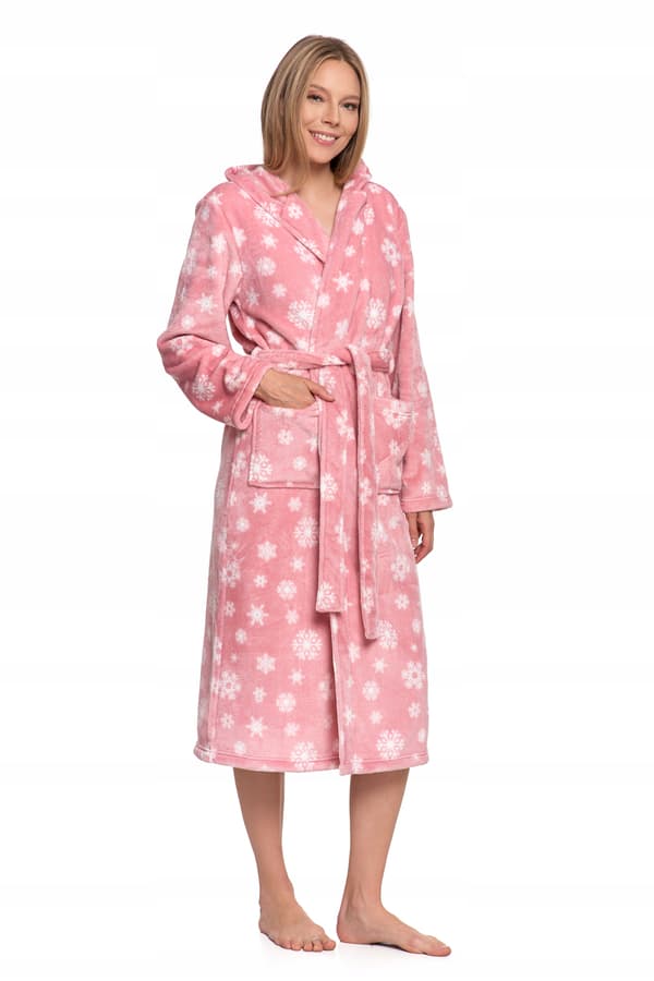 Varm lang damebadekåbe med hætte og lommer MORAJ XL Pattern1