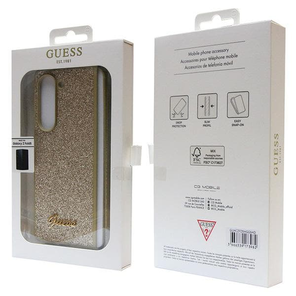 Guess Glitter Script-skal till Galaxy Z Fold5, guld