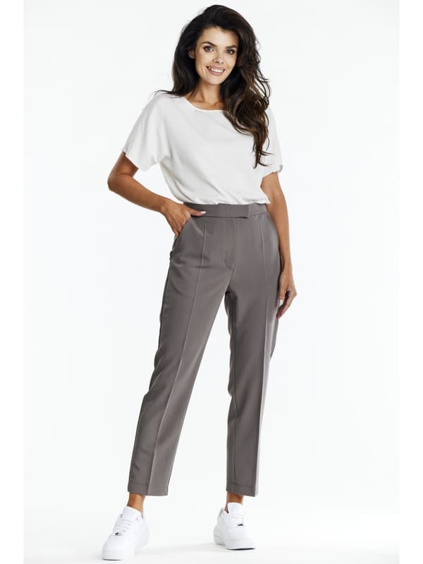 Elegante cigaretbukser med folder, taupe S