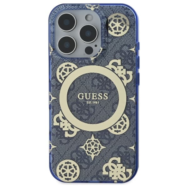 Guess IML Peony On 4G Background MagSafe-etui til iPhone 16 Pro, blå