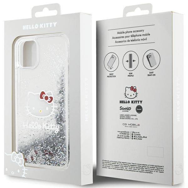 Hello Kitty Liquid Glitter Charms Kitty Head-cover til iPhone 11 / Xr, sølv