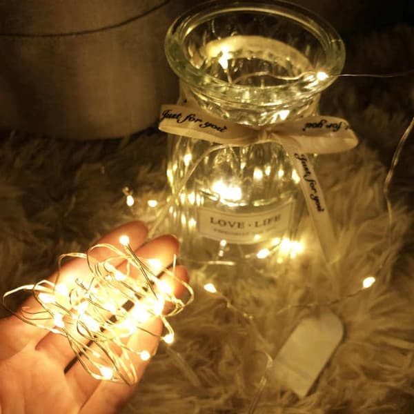 10 LED-lamper, mikrotrådlamper, batteridrevne, varme hvide lys