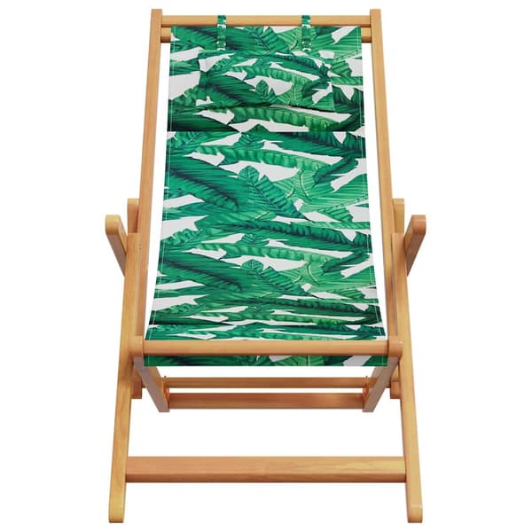 vidaXL foldbar strandstol, bladmønster, eukalyptus og stof
