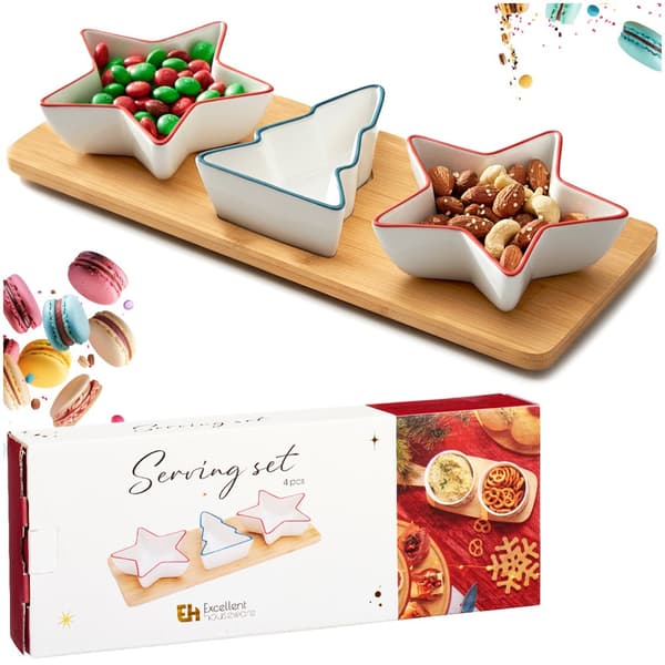 Porslins snackskålar på bricka 4 delar