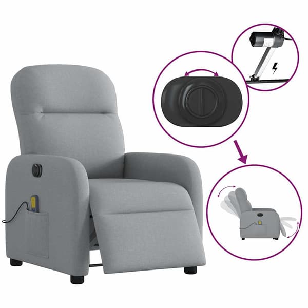 vidaXL Elektrisk massagefåtölj ljusgrå tyg
