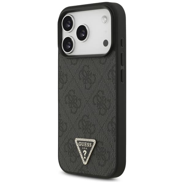 Guess Læder 4G Triangle Strass MagSafe-etui til iPhone 17 Pro, sort