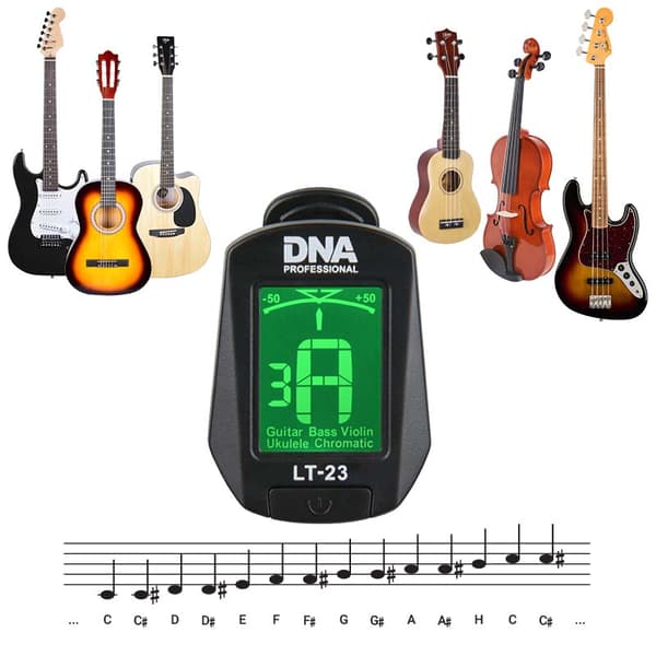 DNA LT23 clip-on tuner för basgitarr ukulele fiol kromatisk