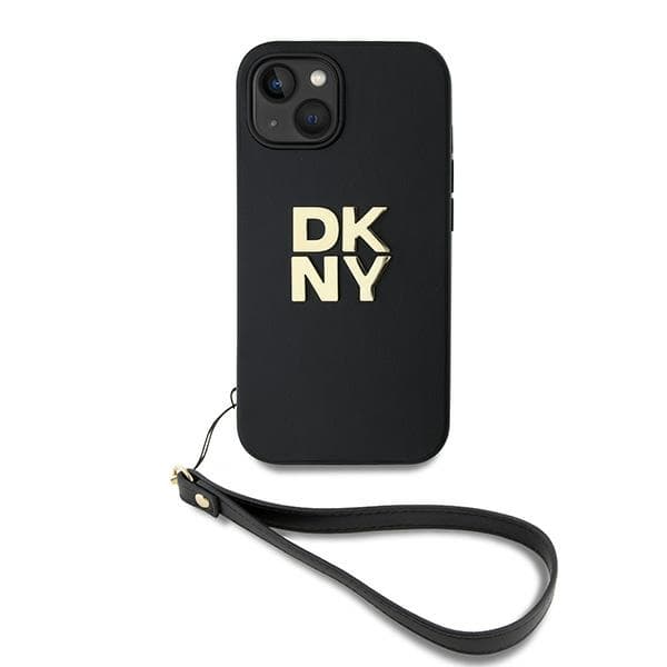 DKNY Wrist Strap Stock Logo-cover til iPhone 15 Plus, sort