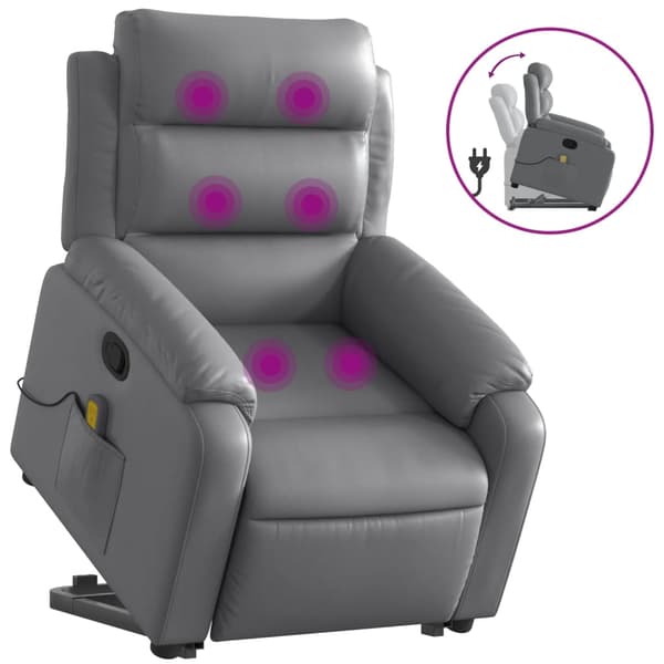 vidaXL Lyftbar massagefåtölj, grå, konstläder