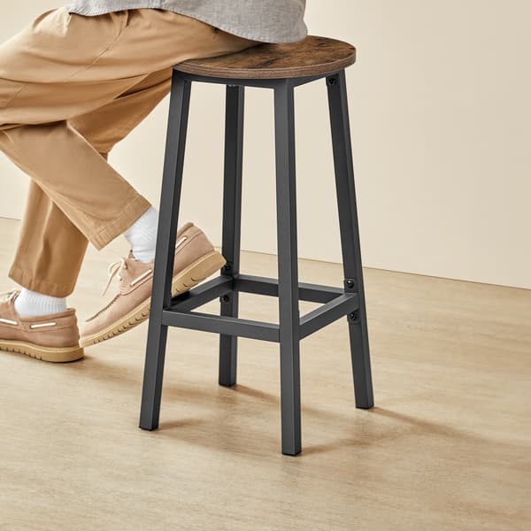 Rustik barstol i loftstil, brun/sort, rund køkkenstol, 65 cm